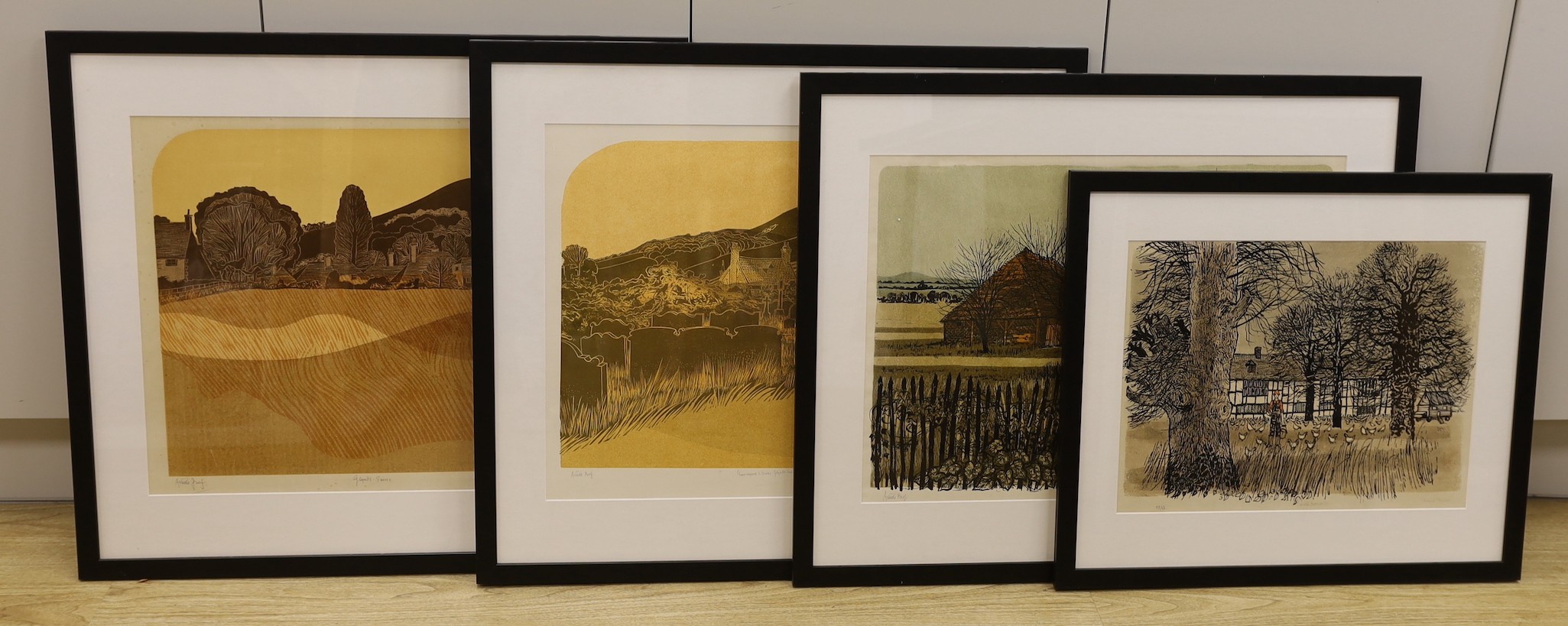 Robert Tavener (1920-2004) four lithographs, ‘Winter Paddock (2)’ 27/50, Glynde - Sussex’, ‘Churchyard and Downs, Glynde - Sussex’, ‘Old Farm and Barn’, all signed in pencil, largest 43 x 59cm